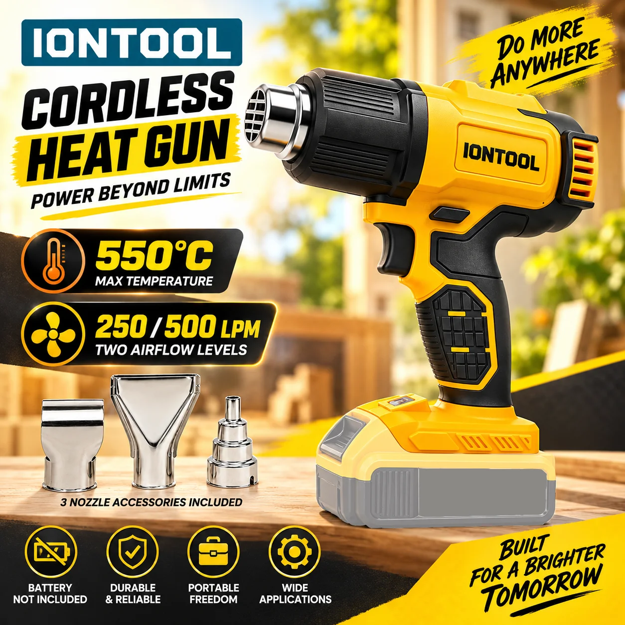 Cordless Heat Gun For Shrink Tubing - IONTOOL Cordless Heat Gun 550℃ High-Temperature