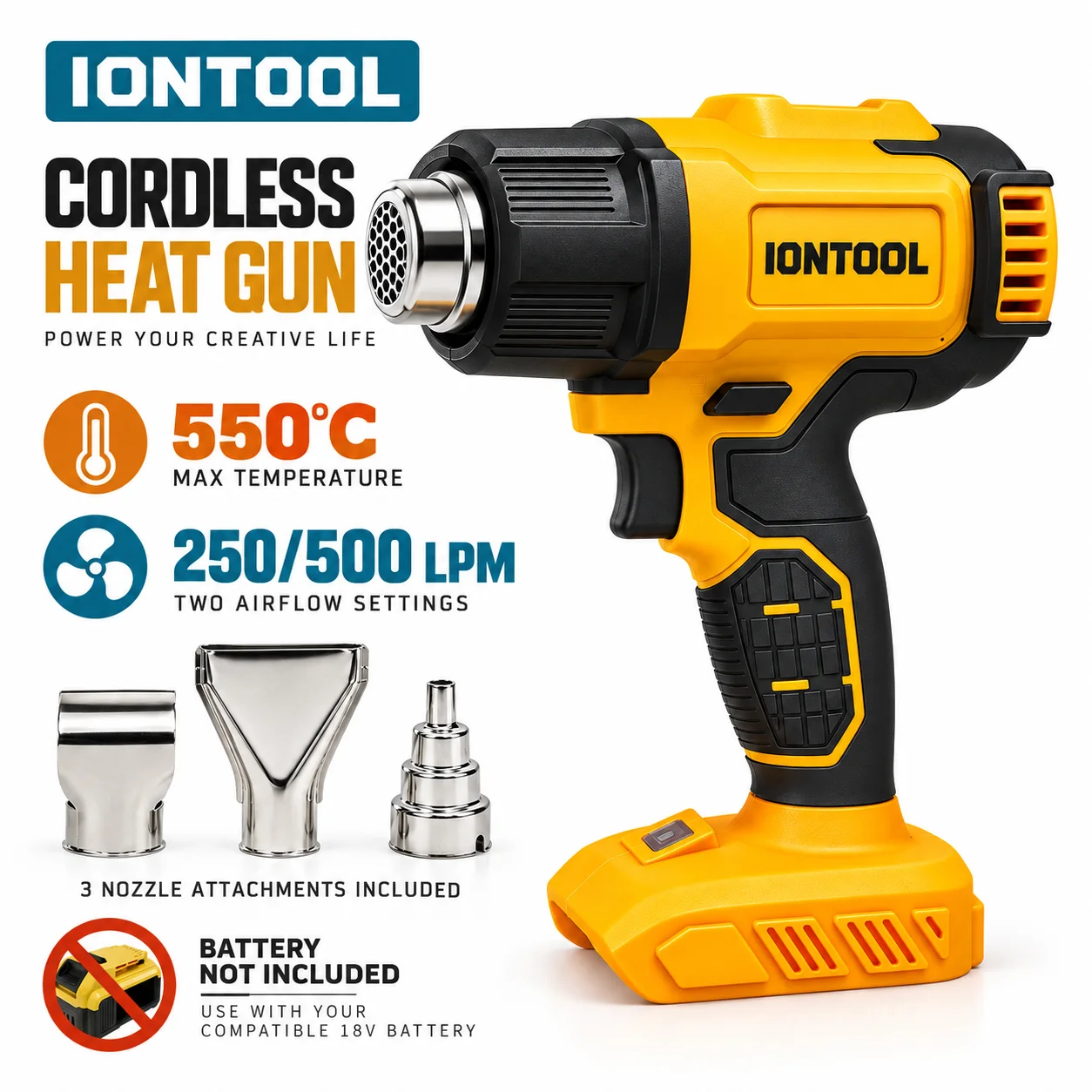 Cordless Heat Gun For Shrink Tubing - IONTOOL Brushless Cordless Heat Gun 250L/min